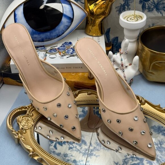 🆕 LOEFFLER RANDALL 🧿 NWOT Paloma Mesh Mid-Heel Mules, Cream/Clear, Sz 8 - Picture 3 of 14